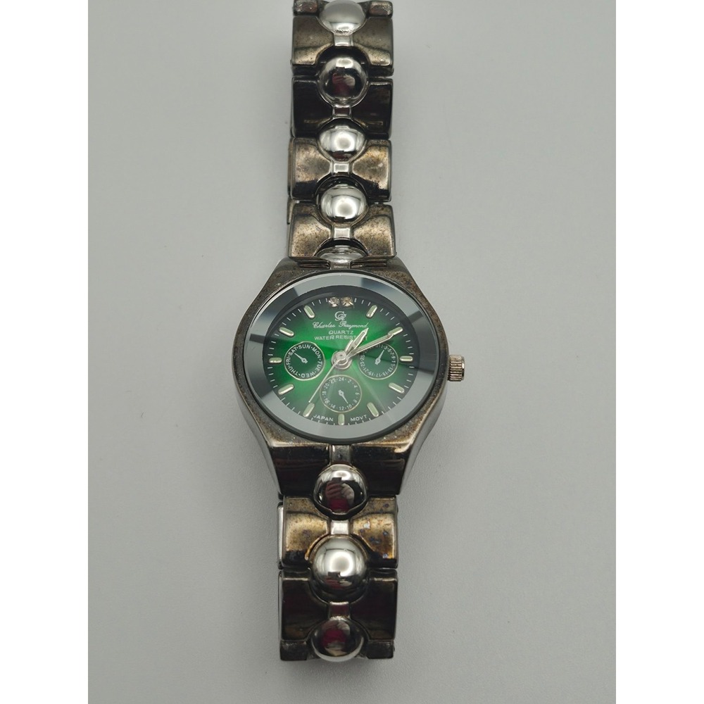 Charles Raymond Womens Watch Green Dial Day Date Gunmetal Bracelet